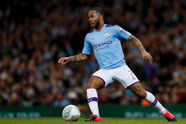 Raheem Sterling of Manchester City during the Carabao Cup match at the Etihad Stadium, Manchester. Picture date: 29th January 2020. Picture credit should read: James Wilson Sportimage EDITORIAL USE ONLY. No use with unauthorised audio, video, data, fixture lists, club league logos or live services. Online in-match use limited to 120 images, no video emulation. No use in betting, games or single club league player publications. SPI-0468-0043