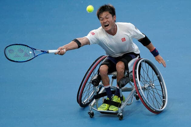 AUSTRALIAN OPEN DAY 11, Shingo Kunieda of Japan plays a return shot during his wheelchair singles semi final against Alfie Hewitt of Great Britain on day11 of the Australian Open tennis tournament in Melbourne, Thursday, January 30, 2020. ( NO ARCHIVING, EDITORIAL USE ONLY, NO USE IN BOOKS WITHOUT CONSENT MELBOURNE VIC AUSTRALIA  Copyright: xNATASHAxMORELLOx 20200130001445666048