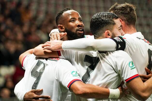 Joie - Moussa Dembele (Lyon) - Rafael Da Silva Pereira (Lyon) - Mathis Cherki (Lyon) - Lucas Toussart (Lyon) FOOTBALL : OGC Nice vs Lyon - Coupe de France - Nice - 30 01 2020 NorbertScanella PanoramiC 