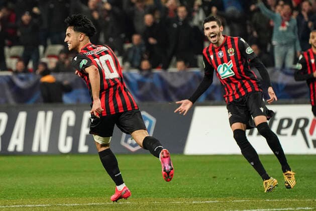 Joie - Adam Ounas (OGC Nice) - Pierre Lees Melou (OGC Nice) FOOTBALL : OGC Nice vs Lyon - Coupe de France - Nice - 30 01 2020 NorbertScanella PanoramiC 