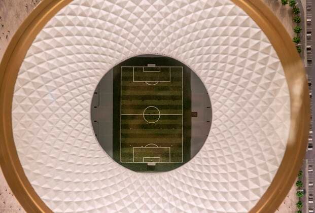 FIFA Fußball WM 2022, Sportstätten, Lusail Iconic Stadion Model des Lusail Iconic Stadium wo das Endspiel stattfinden soll, Endspielstadion, Spielfeld Legacy Pavilion - interaktiver Ausstellungsraum fuer die FIFA Fussball-Weltmeisterschaft Katar 2022â ¢in Doha Katar am 29.09.2019 Â *** Model of the Lusail Iconic Stadium where the final match will take place, Final Stadium, Legacy Pavilion interactive exhibition space for the FIFA World Cup Qatar 2022â Â Â in Doha Qatar on 29 09 2019 Â
