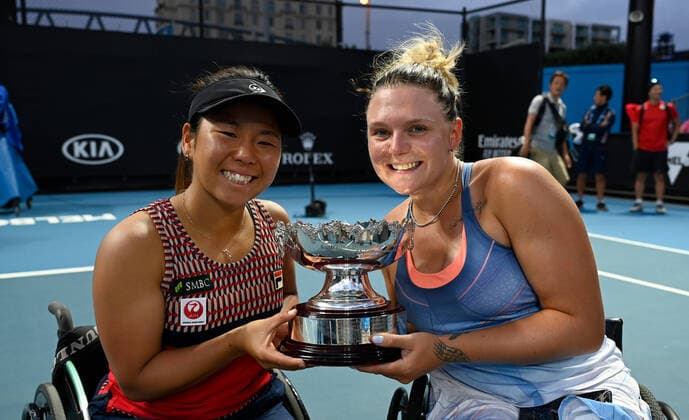 Sport Bilder des Tages Australian Open 2020 Wheelchair Womans Doubles Yui Kamiji , Japan and Jordanne Whiley , Great Britain