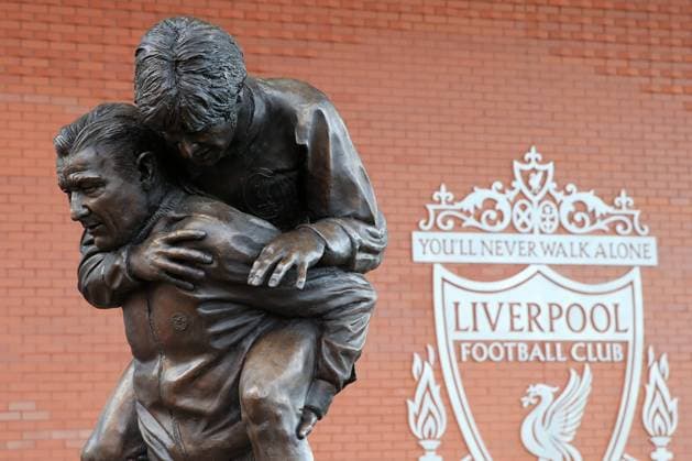 1st February 2020; Anfield, Liverpool, Merseyside, England; English Premier League Football, Liverpool versus Southampton; the newly unveiled statue of former Liverpool manager Bob Paisley and club captain Emlyn Hughes outside the stadium - Strictly Editorial Use Only. No use with unauthorized audio, video, data, fixture lists, club league logos or live services. Online in-match use limited to 120 images, no video emulation. No use in betting, games or single club league player publications  ActionPlus12208379 DavidxBlunsden