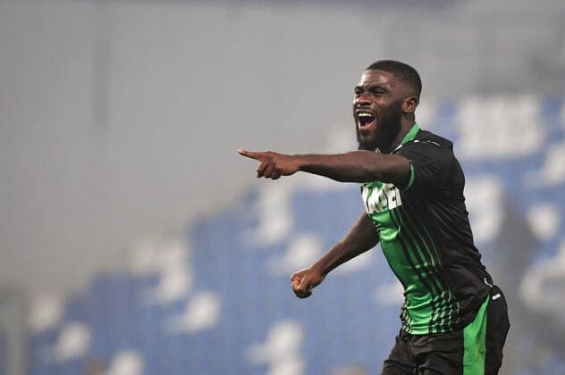 Photo Massimo Paolone LaPresse February 1, 2020 Reggio Emilia, Italy soccer Sassuolo vs Roma - Italian Football Championship League A TIM 2019 2020 - Mapei stadium In the pic: Jeremie Boga (U.S.Sassuolo) celebrates after scoring goal 4-2  Copyright: xMassimoxPaolone LaPressex