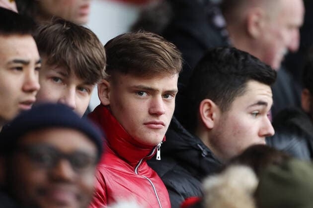 1.FC Köln U19 vs. Borussia Dortmund A Junioren Bundesliga West unterden Zuschauern Mitte: U17, U 17 Spieler Florian Wirtz (Bayer Leverkusen) 02.02.2020 *** Sport 1 FC Köln U19 vs. Borussia Dortmund A Juniors Bundesliga West under the spectators mid U17 Player Florian Wirtz Bayer Leverkusen 02 02 2020