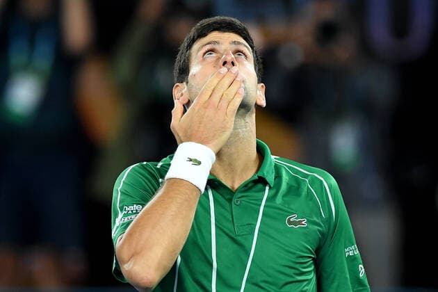 AUSTRALIAN OPEN DAY 14, Novak Djokovic of Serbia gestures after winning the men s singles final against Dominic Thiem of Austria on day 14 of the Australian Open tennis tournament at Rod Laver Arena in Melbourne, Sunday, February 2, 2020. ( NO ARCHIVING, EDITORIAL USE ONLY, NO USE IN BOOKS WITHOUT CONSENT MELBOURNE VIC AUSTRALIA  Copyright: xLUKASxCOCHx 20200202001446273493