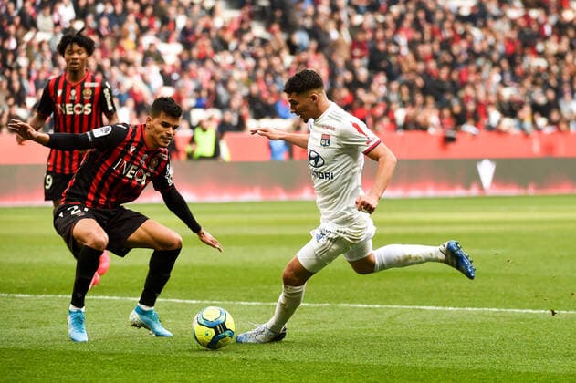 08 HOUSSEM AOUAR (OL) - 21 DANILO BARBOSA (NICE) FOOTBALL : Nice vs Lyon - Ligue 1 Conforama - 02 02 2020 FEP Panoramic 