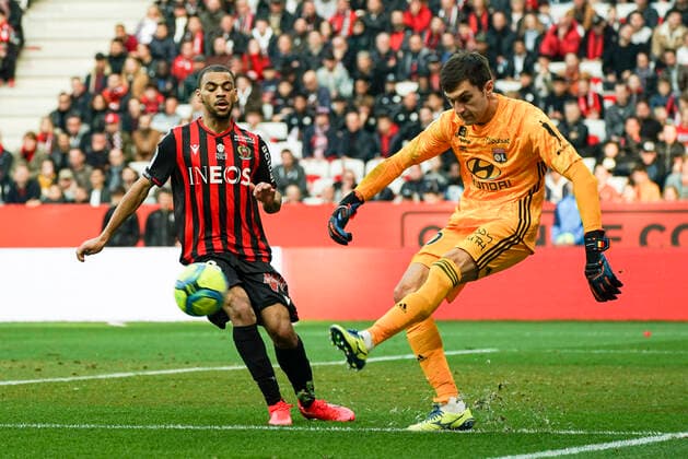 Alexis Claude Maurice (OGC Nice) - Ciprian Tatarusanu (Lyon) FOOTBALL : OGC Nice vs Lyon - Ligue 1 Conforama - Nice - 02 02 2020 NorbertScanella PanoramiC 