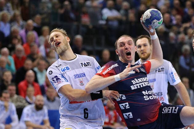 SG Flensburg-Handewitt vs SC Magdeburg, LIQUI-MOLY Handball Bundesliga, 02.02.2020; Flensburg Matthias Musche (SC Magdeburg, 06) mit Holger Glandorf (SG Flensburg-Handewitt, 09) Copyright: xBEAUTIFULxSPORTS MarioxM.xKobergx