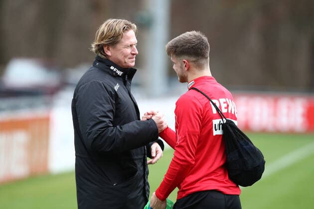 Sport Bilder des Tages 1.FC Köln Training von links: Trainer Markus Gisdol (1.FC Köln), Jan Thielmann (1.FC Köln) 23.08.2019