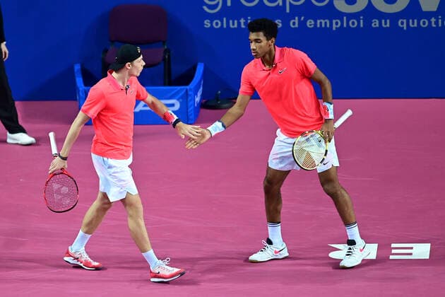 Denis Shapovalov (Can) Felix Auger Aliassime (Can) TENNIS : Open Sud de France 2020 - Montpellier - 03 02 2020 JBAutissier Panoramic 