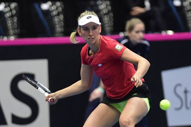 Belgian Elise Mertens plays the first game between Belgian Mertens WTA, Tennis Damen 19) and Kazach Diyas (WTA 63) on the first day of the Fed Cup Qualifiers first round between Belgium and Kazakhstan, Friday 07 February 2020 in Kortrijk. LAURIExDIEFFEMBACQ  x2470438x