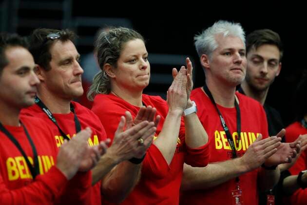 KORTRIJK, BELGIUM - FEBRUARY 6 : Kim Clijsters pictured during a first day of the Fed Cup Qualifiers game between Belgium against Kazakhstan on February 07, 2020 in Kortrijk, Belgium, 7 02 2020 TENNIS : Belgique Vs Kazakhstan - Qualifications Fed Cup - 07 02 2020 PhotoNews Panoramic 