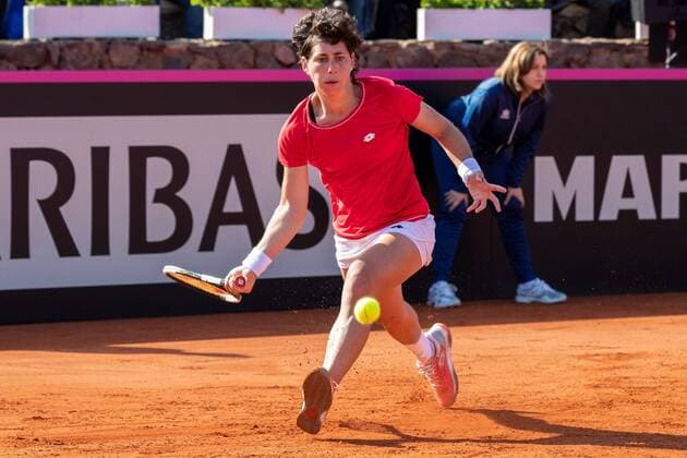 FedCup Spanish team member Carla Suarez hits the ball against Japanese Kurumi Nara during their FedCup Qualifiers round s match at La Manga tennis club, in Murcia, southeastern Spain, 08 February 2020. The FedCup round runs from 7 to 8 February. Spain vs. Japan !ACHTUNG: NUR REDAKTIONELLE NUTZUNG!  Copyright: xMarcialxGuillénx GRAF6882 20200208-637167689633139717