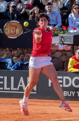 FedCup Spanish team member Carla Suarez hits the ball against Japanese Kurumi Nara during their FedCup Qualifiers round s match at La Manga tennis club, in Murcia, southeastern Spain, 08 February 2020. The FedCup round runs from 7 to 8 February. Spain vs. Japan !ACHTUNG: NUR REDAKTIONELLE NUTZUNG!  Copyright: xMarcialxGuillénx GRAF6886 20200208-637167689640483497