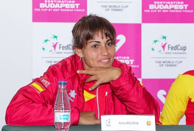 February 8, 2020, Cartagena, MURCIA, SPAIN: CARTAGENA, SPAIN - FEBRUARY 8: Aliona Bolsova of Spain in press conference, PK, Pressekonferenz during Fed Cup tennis played between Spain and Japan at La Manga Club on February 8, 2020 in Cartagena, Murcia, Spain. Tennis: Fed Cup - Spain v Japan, day 2 - ZUMAa181 20200208_zaa_a181_057 Copyright: xAFP7x