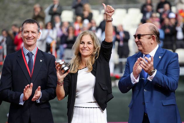 Sport Bilder des Tages February 8, 2020, Cartagena, MURCIA, SPAIN: CARTAGENA, SPAIN - FEBRUARY 8: Arantxa Sanchez Vicario receiving the Commitment Award during Fed Cup tennis played between Spain and Japan at La Manga Club on February 8, 2020 in Cartagena, Murcia, Spain. Tennis: Fed Cup - Spain v Japan, day 2 - ZUMAa181 20200208_zaa_a181_068 Copyright: xAFP7x