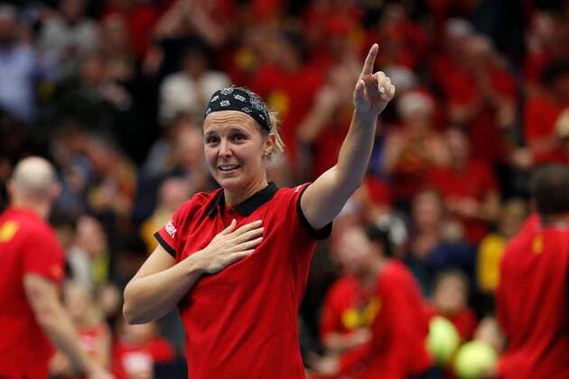 KORTRIJK, BELGIUM - FEBRUARY 8 Belgian team celebrates - Kirsten Flipkens (Bel) between Zarina Diyas (Kaz) pictured during a second day of the Fed Cup Qualifiers game between Belgium against Kazakhstan on February 08, 2020 in Kortrijk, Belgium, 8 02 2020 TENNIS : Belgium Vs Kazakhstan - Fed Cup Qualifiers - 08 02 2020 PhotoNews Panoramic 