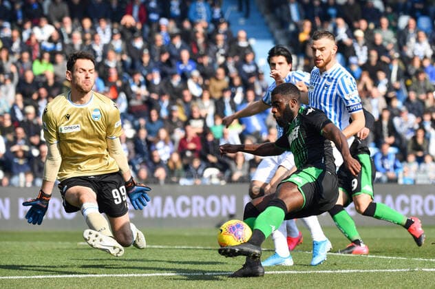 Photo Massimo Paolone LaPresse February 9, 2020 Ferrara, Italy soccer Spal vs Sassuolo - Italian Football Championship League A TIM 2019 2020 - Paolo Mazza stadium In the pic: Jeremie Boga (U.S.Sassuolo) competes for the ball with Etrit Berisha (Spal)  Copyright: xMassimoxPaolone LaPressex