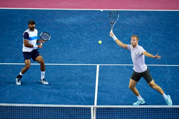Dominic Inglot (Bgr) Aisam UI Haq Qureshi (Pak) TENNIS : Open Sud de France 2020 - Finale Double - Montpellier - 09 02 2020 JBAutissier Panoramic 