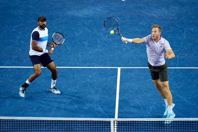 Dominic Inglot (Bgr) Aisam UI Haq Qureshi (Pak) TENNIS : Open Sud de France 2020 - Finale Double - Montpellier - 09 02 2020 JBAutissier Panoramic 