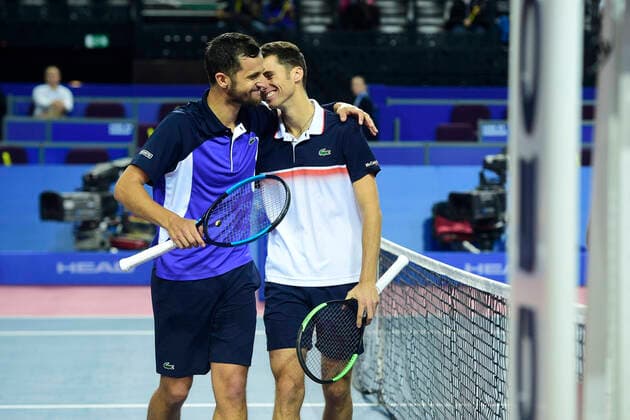 Nikola Cacis (Srb) Mate Pavic (Cro) TENNIS : Open Sud de France 2020 - Finale Double - Montpellier - 09 02 2020 JBAutissier Panoramic 