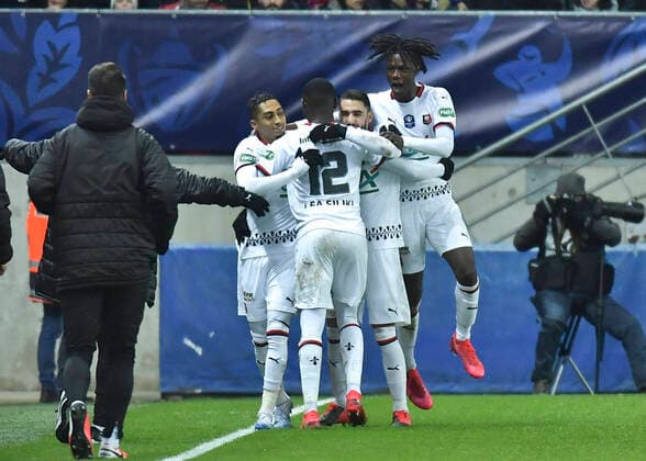 But et joie de Dias Belloli FOOTBALL : Coupe de France 1 4 de Finale Belfort vs Rennes - 11 02 2020 
