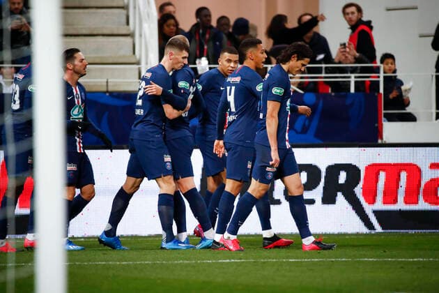 joie Kylian Mbappe ( PSG ) et equipe FOOTBALL : Coupe de France - Dijon vs PSG - Ligue 1 - 12 02 2020 GwendolineLeGoff Panoramic 