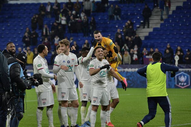Joie de Anthony Lopes (lyon) et de ses coequipiers FOOTBALL : Lyon vs Marseille - Coupe de France - 1 4 finale - 12 02 2020 FredericChambert Panoramic 