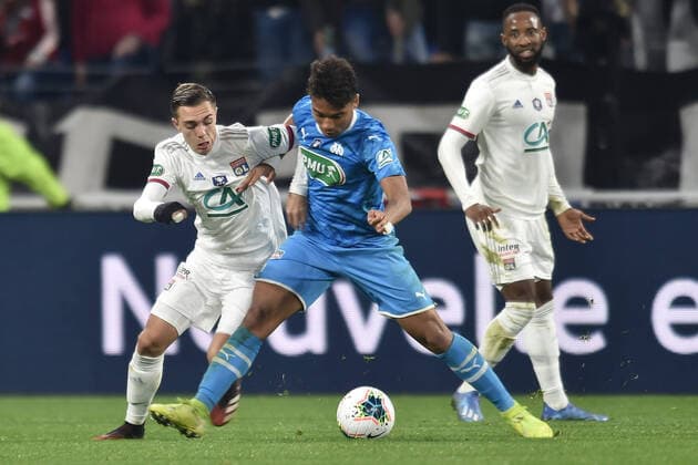 Maxence Caqueret (lyon) vs Boubacar Camara (marseille) FOOTBALL : Lyon vs Marseille - Coupe de France - 1 4 finale - 12 02 2020 FredericChambert Panoramic 