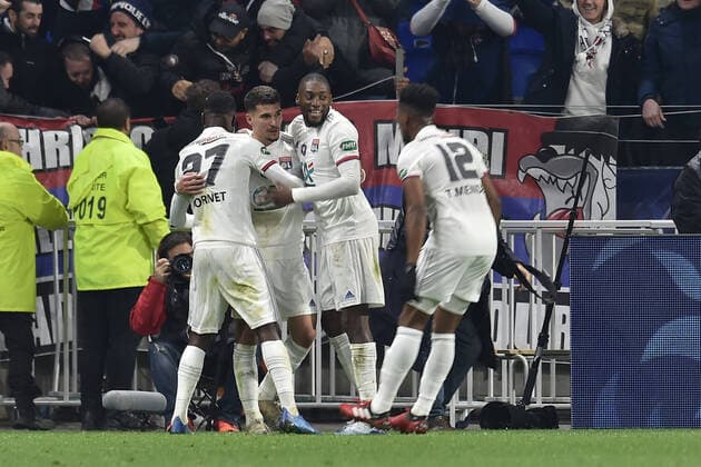 Joie de Houssem Aouar (lyon) et de ses coequipiers FOOTBALL : Lyon vs Marseille - Coupe de France - 1 4 finale - 12 02 2020 FredericChambert Panoramic 