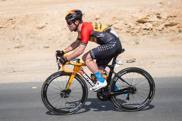 Mark Cavendish (GBR - Bahrain-McLaren) bei seinem ersten Rennauftritt im Trikot seines neuen Teams - Aktion Rennszene - Querformat - quer - horizontal - Event Veranstaltung: 1. Saudi Tour - 1.Etappe Stage 1: Saudi Arabian Olympic Committee nach to Jaww 173.0 km - Ort Location: Ar Riyad - Region: Riad - Land Country: Saudi Arabia - Saudi Arabien - Datum Date: 04.02.2020