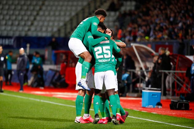joie Denis Bouanga (Saint Etienne) et equipe FOOTBALL : Coupe de France - Epinal vs Saint Etienne - 13 02 2020 GwendolineLeGoff Panoramic 