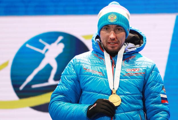 BIATHLON - IBU World Championships Antholz 2020 ANTHOLZ,ITALY,15.FEB.20 - BIATHLON - IBU World Championships 2020, 10km sprint men. Image shows Alexander Loginov (RUS). Keywords: medal. GEPAxpictures xAndreasxPranter