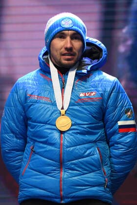 BIATHLON - LOGINOV Alexander (RUS) bei Siegerehrung der Weltmeisterschaft Biathlon Antholz Sprint der Herren am 15.02.2020, Italien, Südtirol Antholz-Anterselva Medal Plaza Südtirol Italien