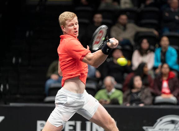 New York Open 2020 semifinals ATP, Tennis Herren 250 Kyle Edmund of Great Britain reacts during semifinal match against Miomir Kecmanovic of Serbia at ATP 250 New York Open 2020 tennis tournament at Nassau Coliseum, Edmund won match Hempstead New York United States Copyright: LevxRadin