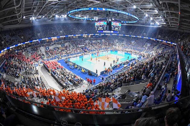 Die SAP Arena in der Innenansicht beim Spiel des DVV Pokal Finale SWD powervolleys Düren - BERLIN Recycling Volleys. Mannheim. 16.02.20 Volleyball DVV Pokal Finale , Mannheim Baden Wuerttemberg Deutschland SAP Arena