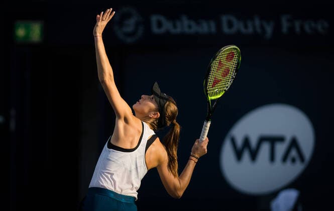 February 16, 2020, Dubai, UNITED ARAB EMIRATES: Belinda Bencic of Switzerland during practice at the 2020 Dubai Duty Free Tennis Championships WTA, Tennis Damen Premier tennis tournament. 2020 Dubai Duty Free Tennis Championships, Tennis, Dubai, Unied Arab Emirates, Feb 16 - ZUMAa181 20200216_zaa_a181_167 Copyright: xAFP7x
