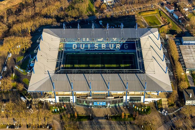 Luftbild, Fußballstadion Schauinsland-Reisen-Arena, MSV Duisburg Arena, Sportpark Duisburg, Duisburg, Ruhrgebiet, Nordrhein-Westfalen, Deutschland !ACHTUNGxMINDESTHONORARx60xEURO!