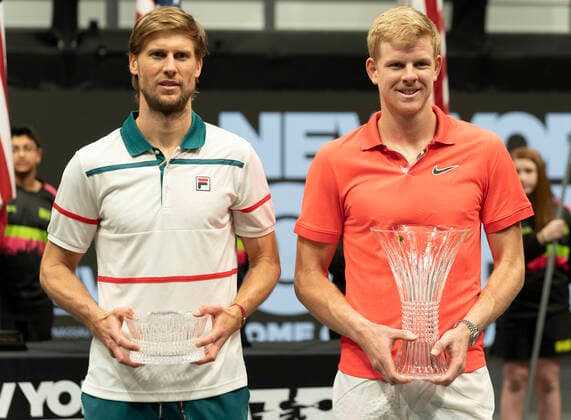 New York Open 2020 final ATP, Tennis Herren 250 Andreas Seppi of Italy and Kyle Edmund of Great Britain pose with their respective trophies after final at ATP 250 New York Open 2020 tennis tournament at Nassau Coliseum, Edmunnd won final Hempstead New York United States Copyright: LevxRadin