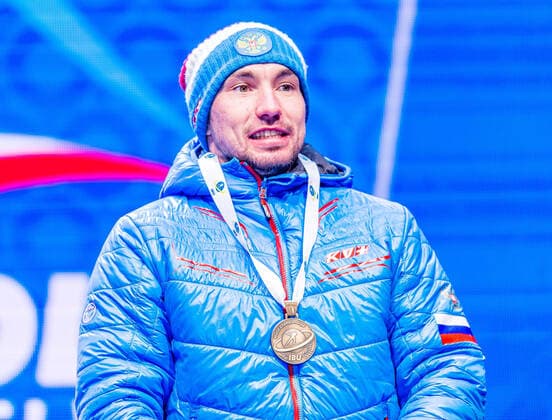 16.02.2020, Suedtirol Arena, Antholz, ITA, IBU Weltmeisterschaften Biathlon, Herren, 12,5 km Verfolgung, Siegerehrung, im Bild Bronzemedaillengewinner Alexander Loginov (RUS) Bronze medalist Alexander Loginov of Russian Federation during the winner Ceremony for the men s 12,5 km Pursuit of IBU Biathlon World Championships 2020 at the Suedtirol Arena in Antholz, Italy on 2020 02 16. Antholz
