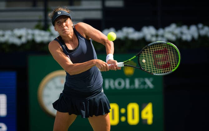 February 17, 2020, Dubai, UNITED ARAB EMIRATES: Barbora Strycova of the Czech Republic in action during the first round at the 2020 Dubai Duty Free Tennis Championships WTA, Tennis Damen Premier tennis tournament against Amanda Anisimova of the United States 2020 Dubai Duty Free Tennis Championships, Tennis, Dubai, Unied Arab Emirates, Feb 17 - ZUMAa181 20200217_zaa_a181_048 Copyright: xAFP7x