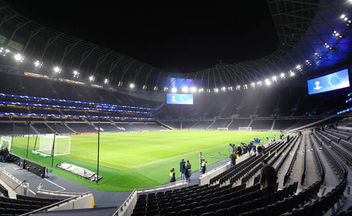 Stadionansicht Tottenham Fussball Champions League London, 18.02.2020, Tottenham Hotspur Stadium, Champions League , Am Vortag des Achtelfinalspieles Tottenham Hotspur vs. RB Leipzig , Im Bild: Stadionansicht ,