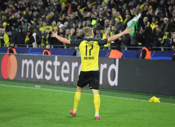 18.02.2020, Fussball, UEFA Champions League 2019 20, Achtelfinale, Borussia Dortmund - Paris Saint Germain 2:1, Jubel Erling Haaland (Borussia Dortmund) Dortmund Nordrhein Westfalen Deutschland