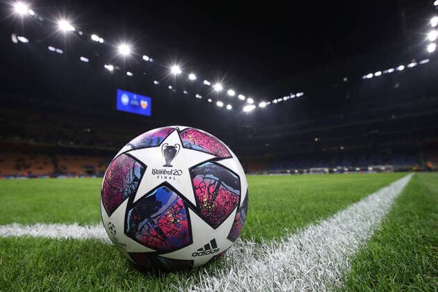 The official Adidas match ball bearing the Istanbul 20 logo during the UEFA Champions League match at Giuseppe Meazza, Milan. Picture date: 19th February 2020. Picture credit should read: Jonathan Moscrop Sportimage EDITORIAL USE ONLY. No use with unauthorised audio, video, data, fixture lists, club league logos or live services. Online in-match use limited to 120 images, no video emulation. No use in betting, games or single club league player publications. SPI-0497-0010