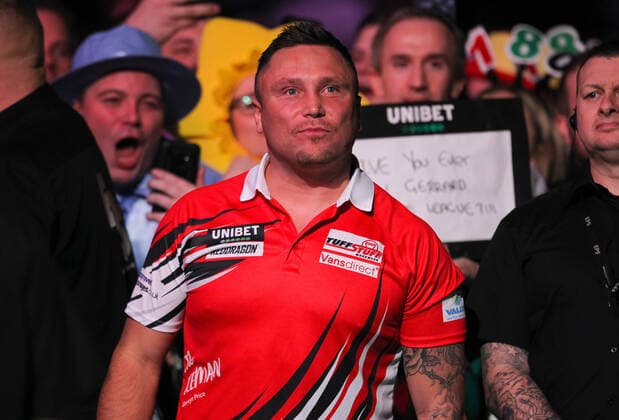 20th February 2020; Motorpoint Stadium, Cardiff, Glamorgan, Wales; Professional Darts Corporation, Unibet Premier League Cardiff; Gerwyn Price during his walk on  ActionPlus12212651 PaulxJenkins
