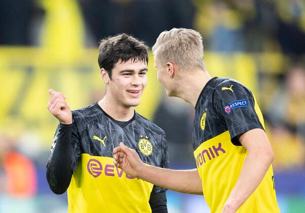 Giovanni REYNA l. (DO) mit Erling HAALAND (DO) nach dem Spiel, Fussball Champions League, Achtelfinale Hinspiel, Borussia Dortmund (DO) - Paris St. Germain (PSG) 2:1, am 18.02.2020 in Dortmund Deutschland. Â