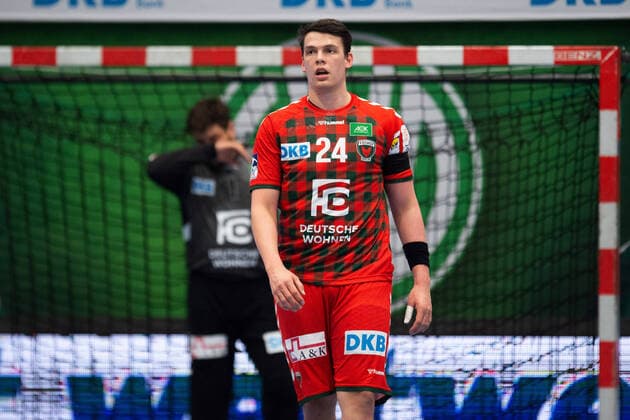 Lübbecke, Deutschland 20.02.2020: 1. Handball-Bundesliga - 2019 2020 - GWD Minden vs. Füchse Berlin Frederik Simak (Berlin) Lübbecke Nordrhein-Westfalen Deutschland Kreissporthalle