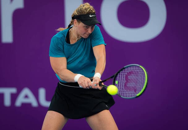 February 21, 2020, Dubai, UNITED ARAB EMIRATES: Ludmilla Samsonova of Russia in action during qualifications at the 2020 Qatar Total Open WTA, Tennis Damen Premier 5 tennis tournament against Anna Blinkova of Russia 2020 Qatar Total Open, Tennis, Doha, Qatar, Feb 21 - ZUMAa181 20200221_zaa_a181_010 Copyright: xRobxPrangex