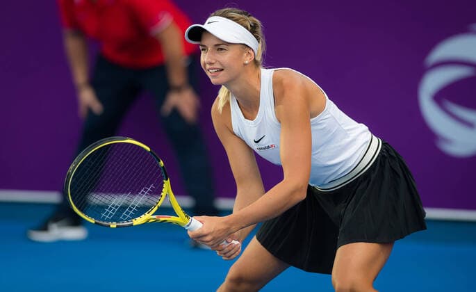 February 21, 2020, Dubai, UNITED ARAB EMIRATES: Barbara Haas of Austria during her qualifications match at the 2020 Qatar Total Open WTA, Tennis Damen Premier 5 tennis tournament against Camila Giorgi of Italy 2020 Qatar Total Open, Tennis, Doha, Qatar, Feb 21 - ZUMAa181 20200221_zaa_a181_023 Copyright: xRobxPrangex